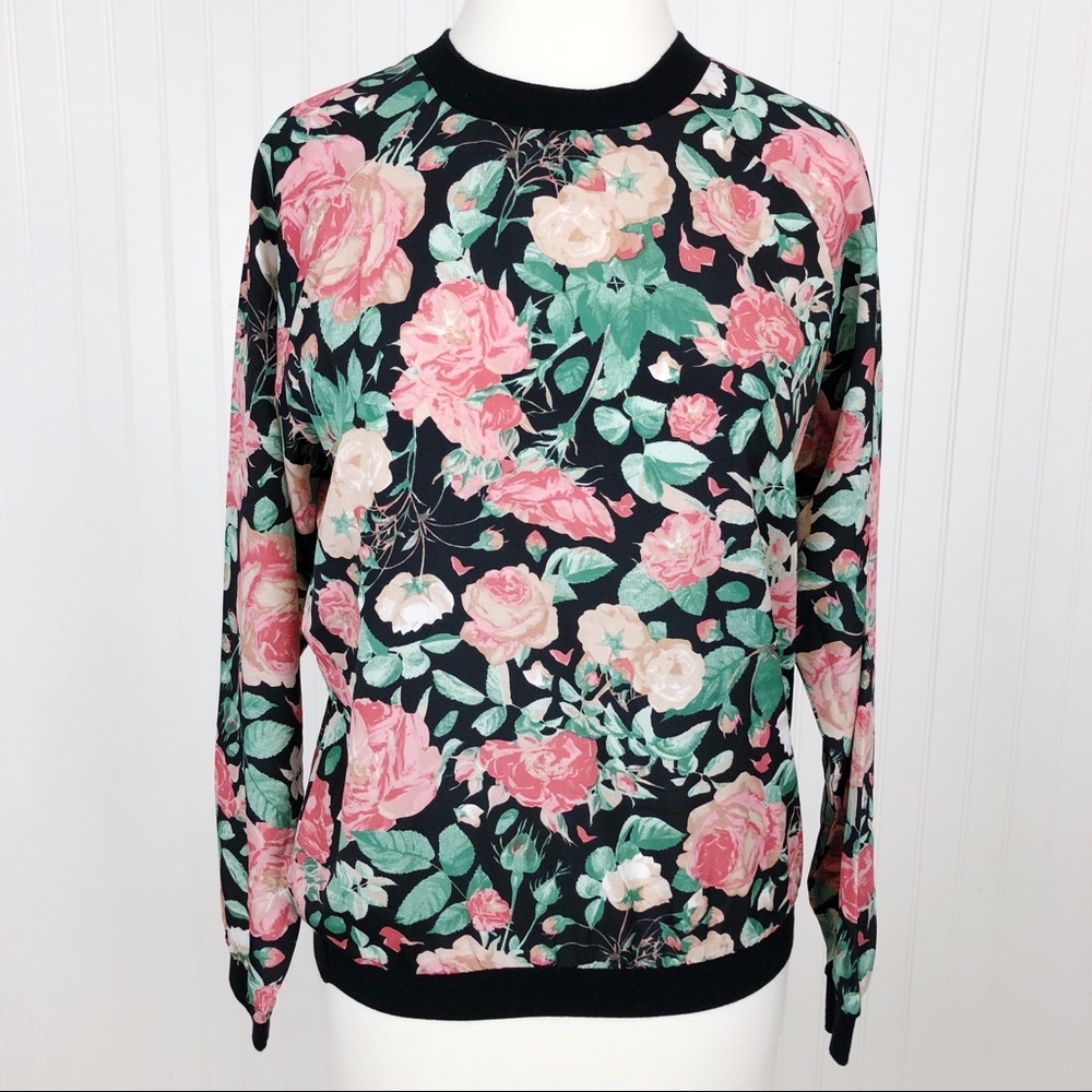 Lovers + Friends Black Pullover Rose Blouse XS